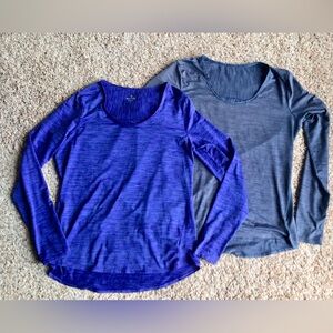 Bundle of 2 Athleta Chi Long Sleeve Blue L Large Top Wicking SPF UPF 30 Shirt